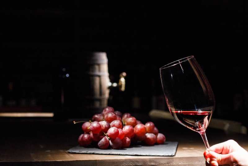 Bicchiere di vino con uva